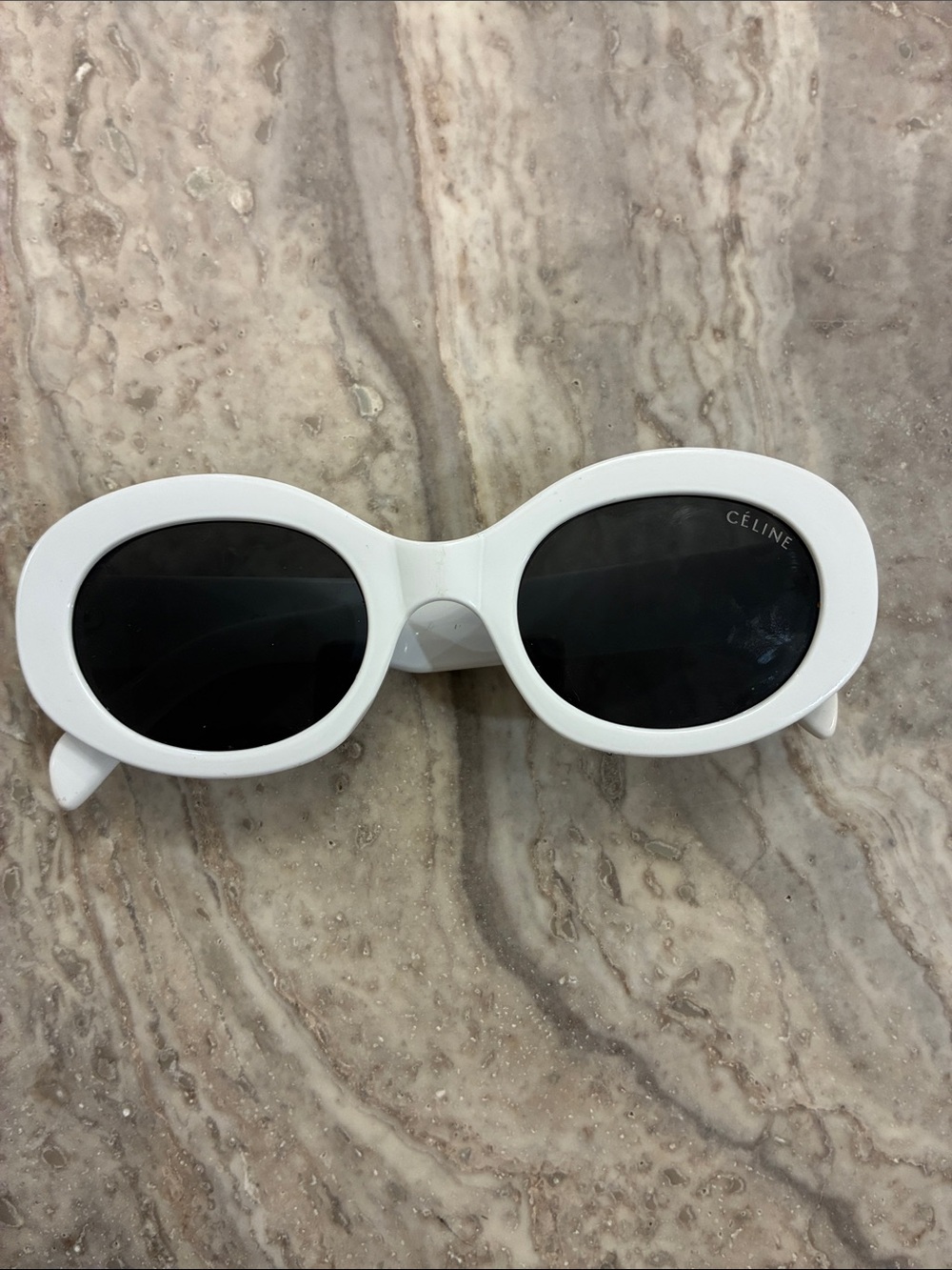 Celine White Frame Sunglasses with Gold Logo Accent